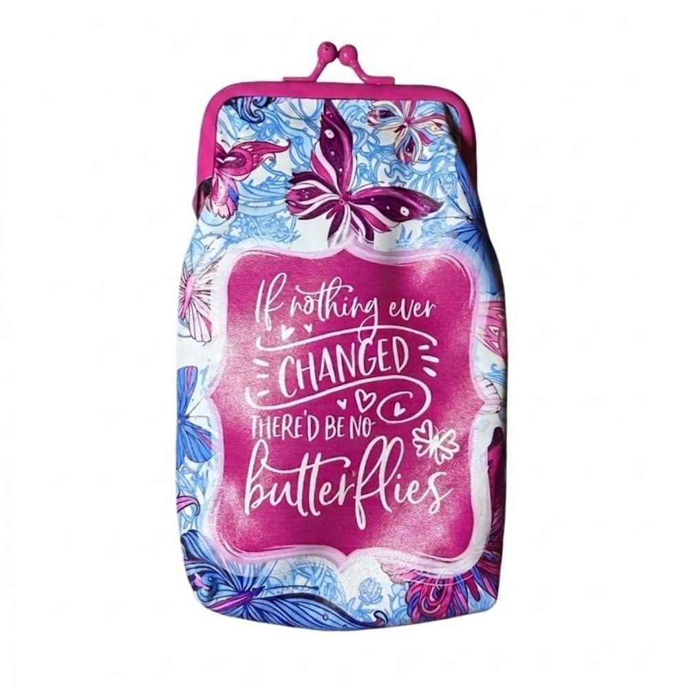 Smokezilla Butterfly Inspirational Quote Kiss Lock Coin Purse Pouch Pink Blue